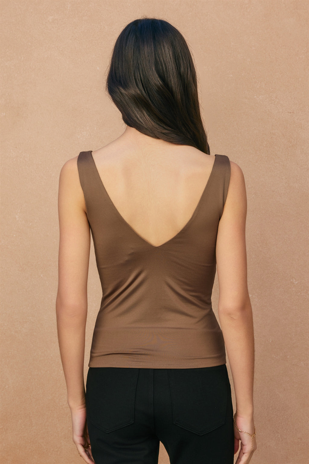 V-Neck Sleeveless Top - LT Mocha