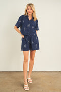 Fish Embroidery Shirt and Shorts Set
