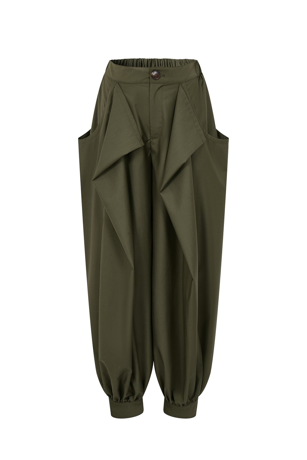 Sleeveless belted top with wide-leg draped pants
