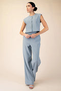 Buttoned Vest Top and High Rise Wide Leg Pants Set