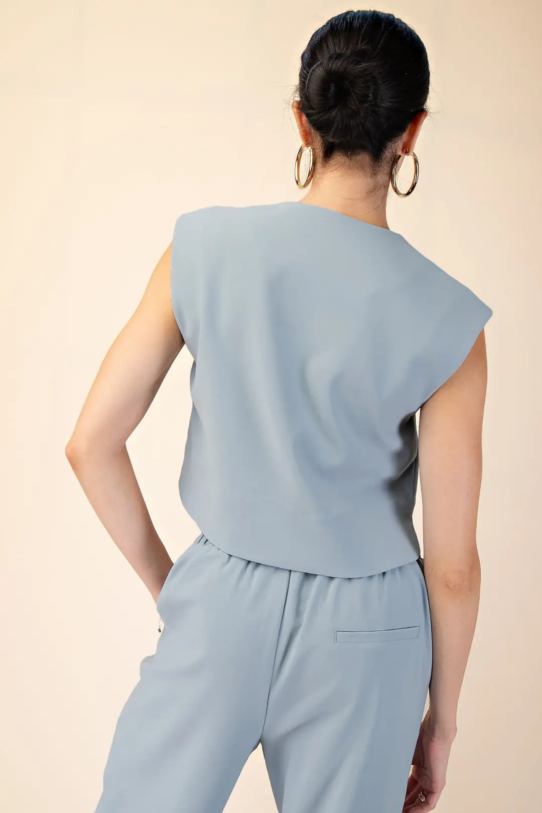 Buttoned Vest Top and High Rise Wide Leg Pants Set