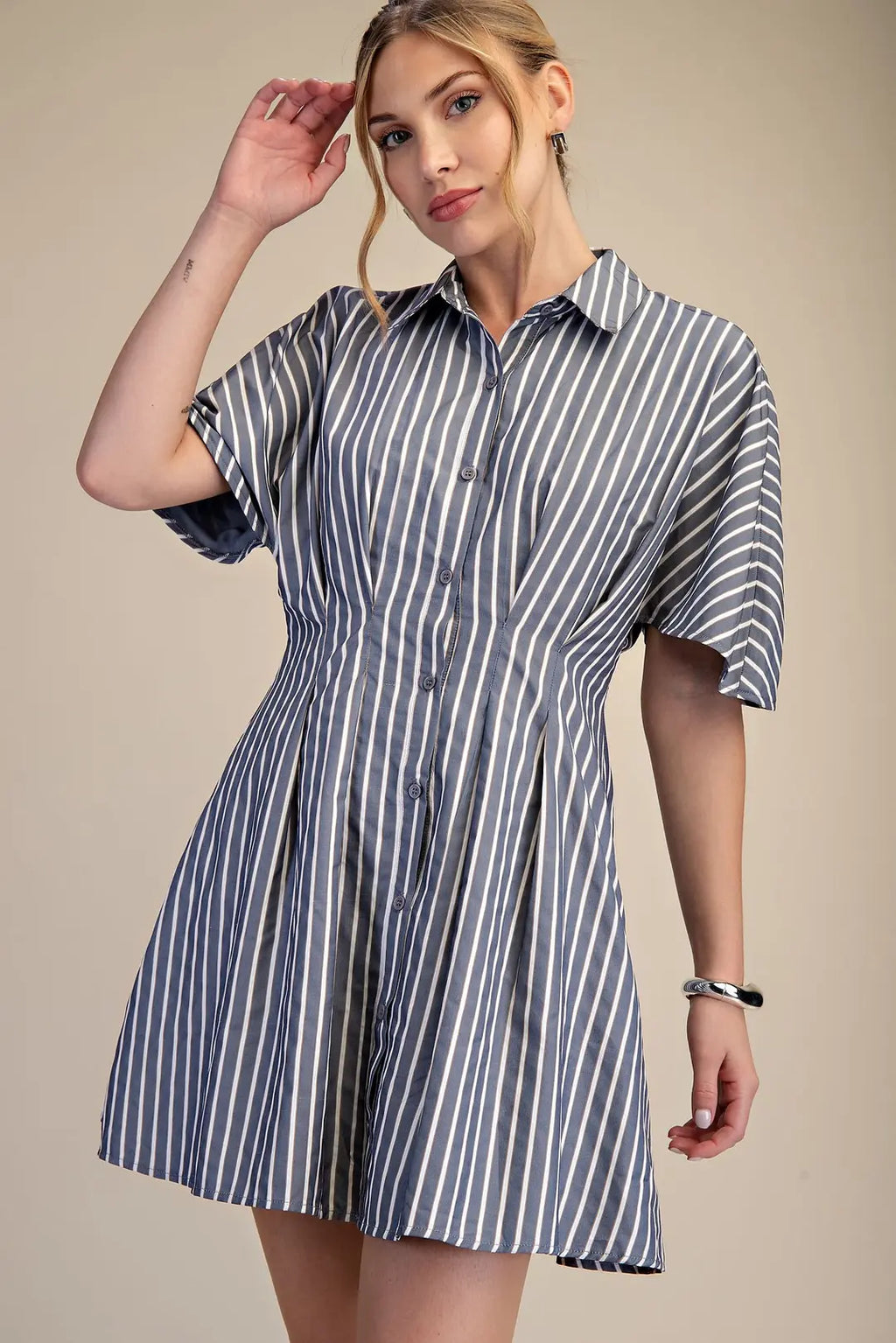 Short Sleeve Belted Shirt Dress