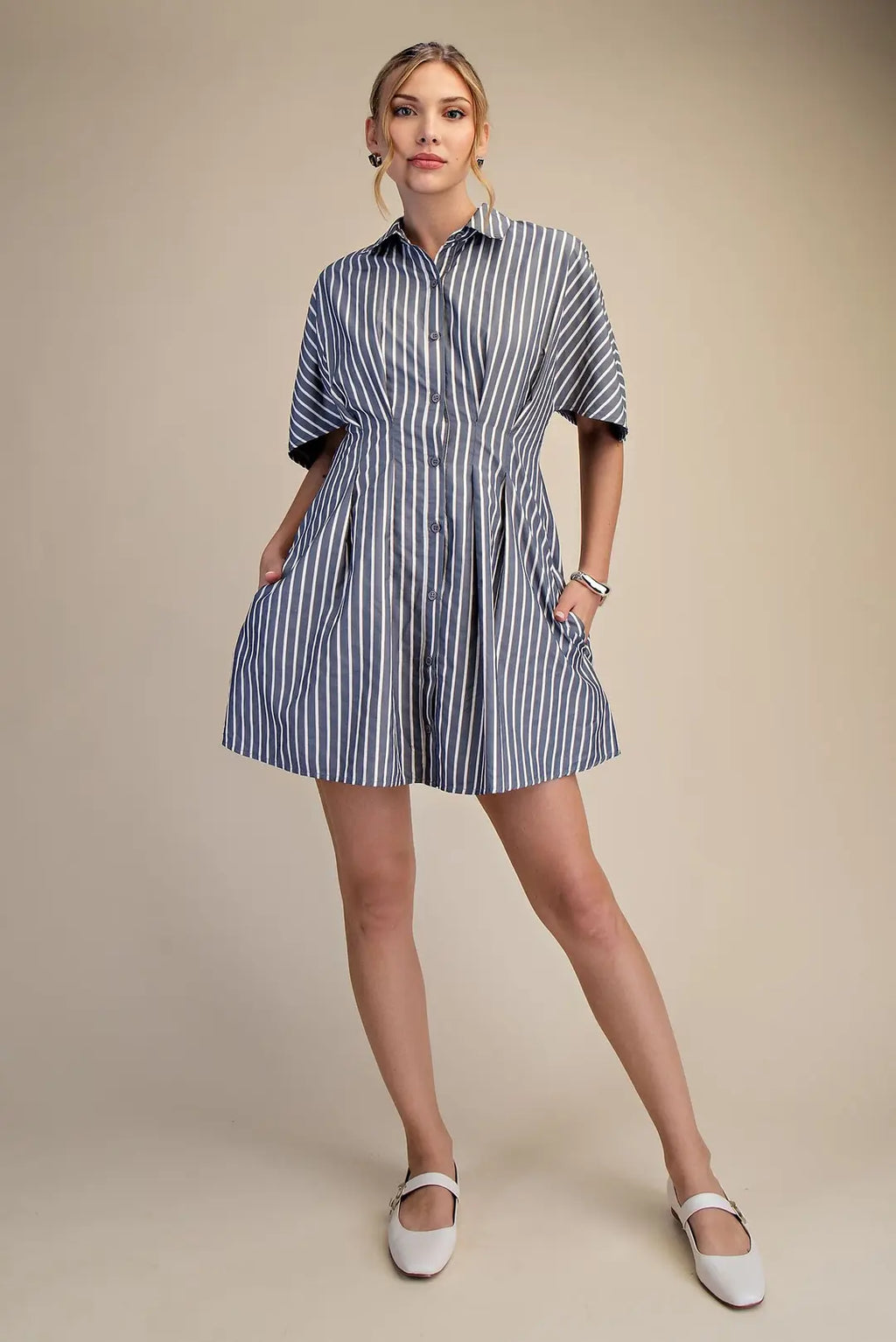 Short Sleeve Belted Shirt Dress