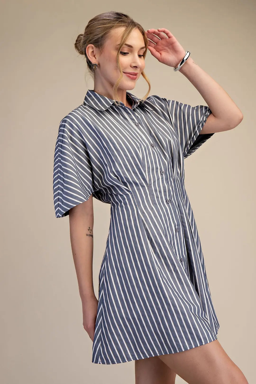Short Sleeve Belted Shirt Dress