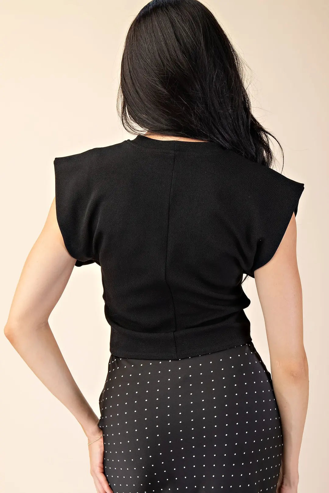 Round Neckline Corset Style Top Black