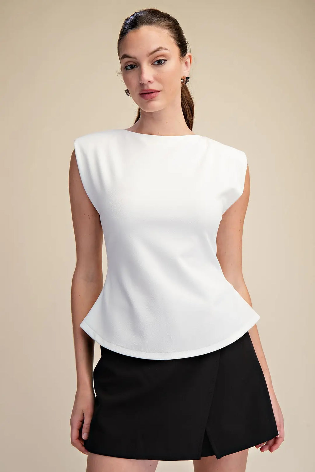 Sleveless Peplum Shoulder Pad Basic Top