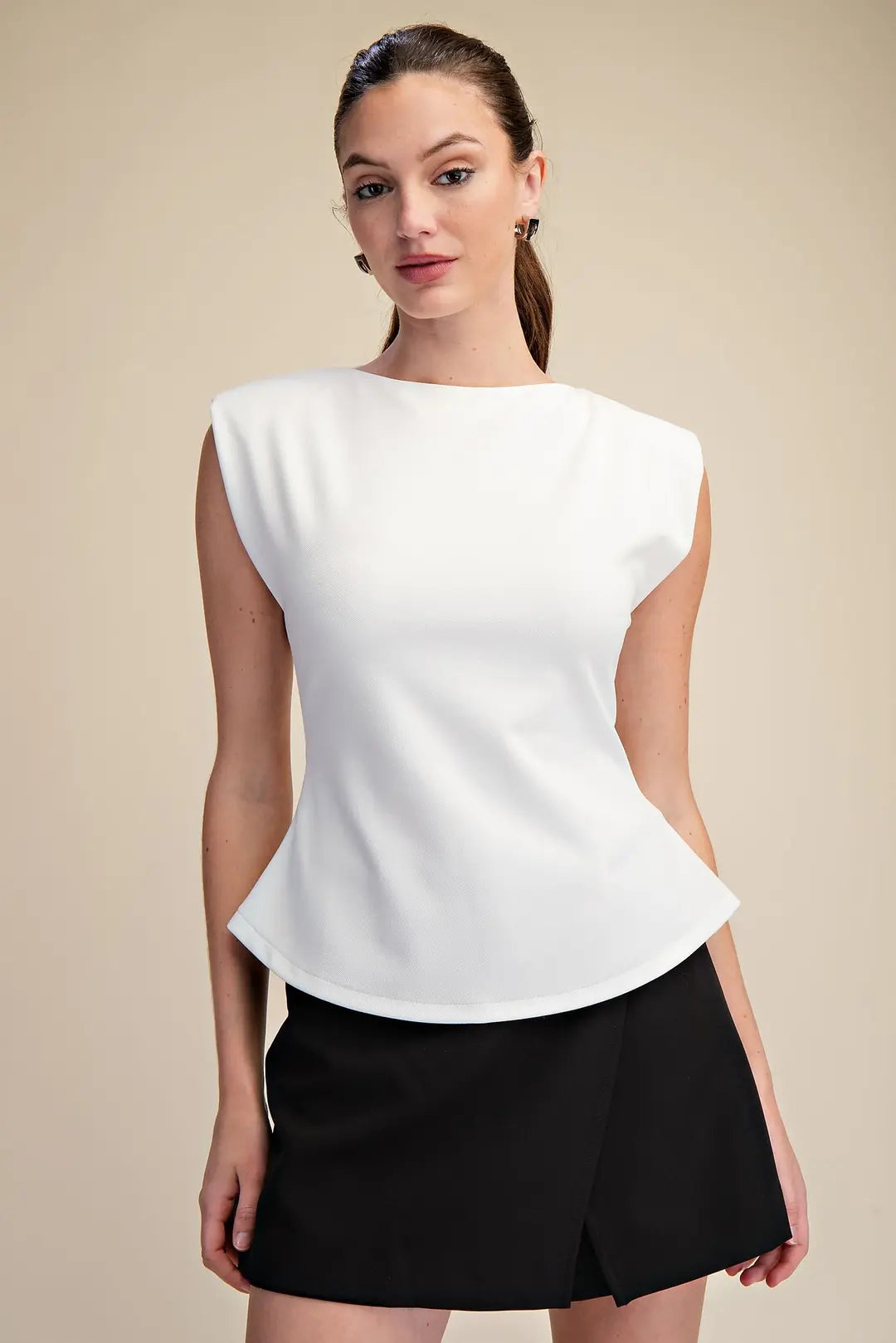 Sleveless Peplum Shoulder Pad Basic Top