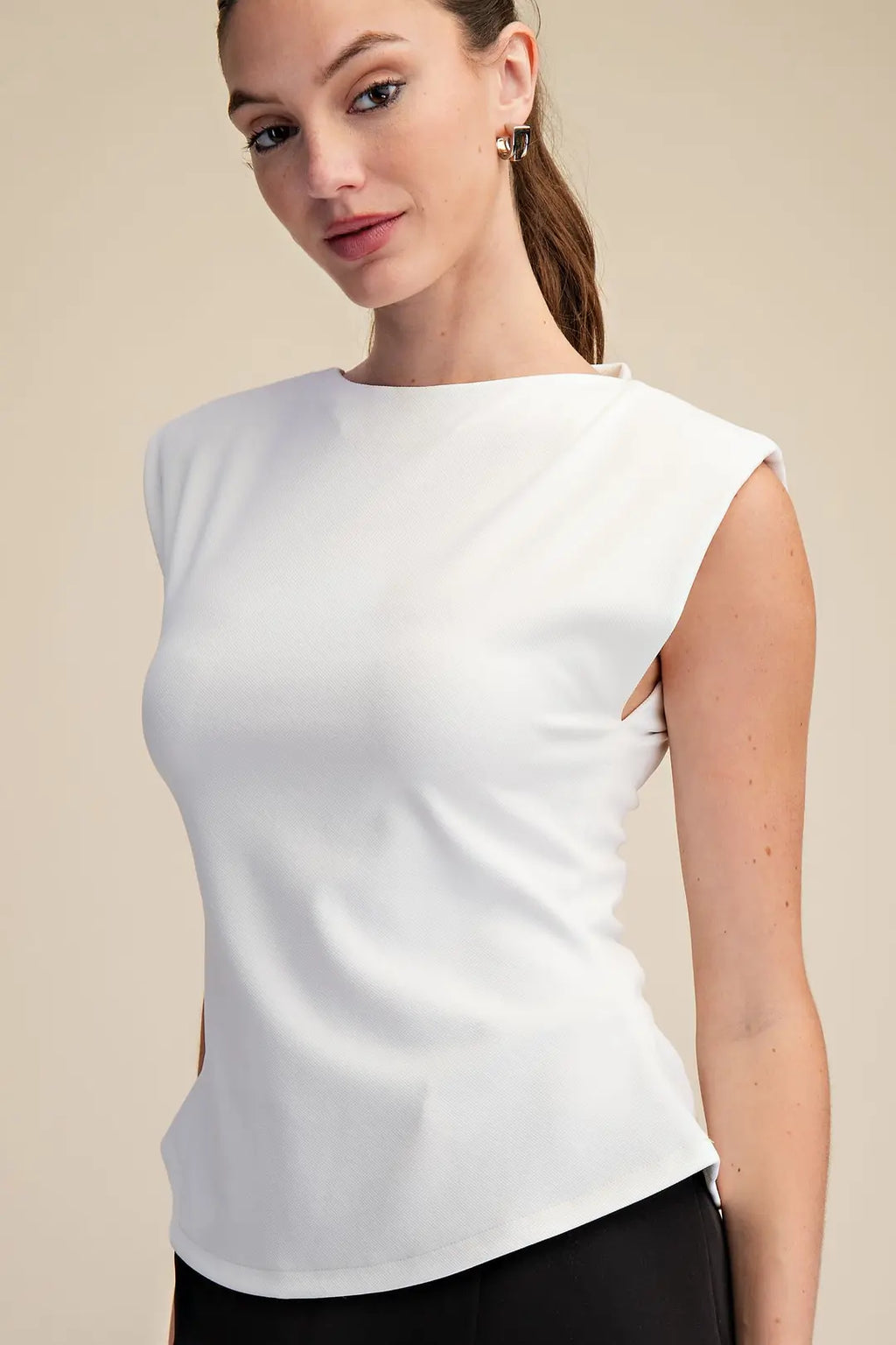 Sleveless Peplum Shoulder Pad Basic Top