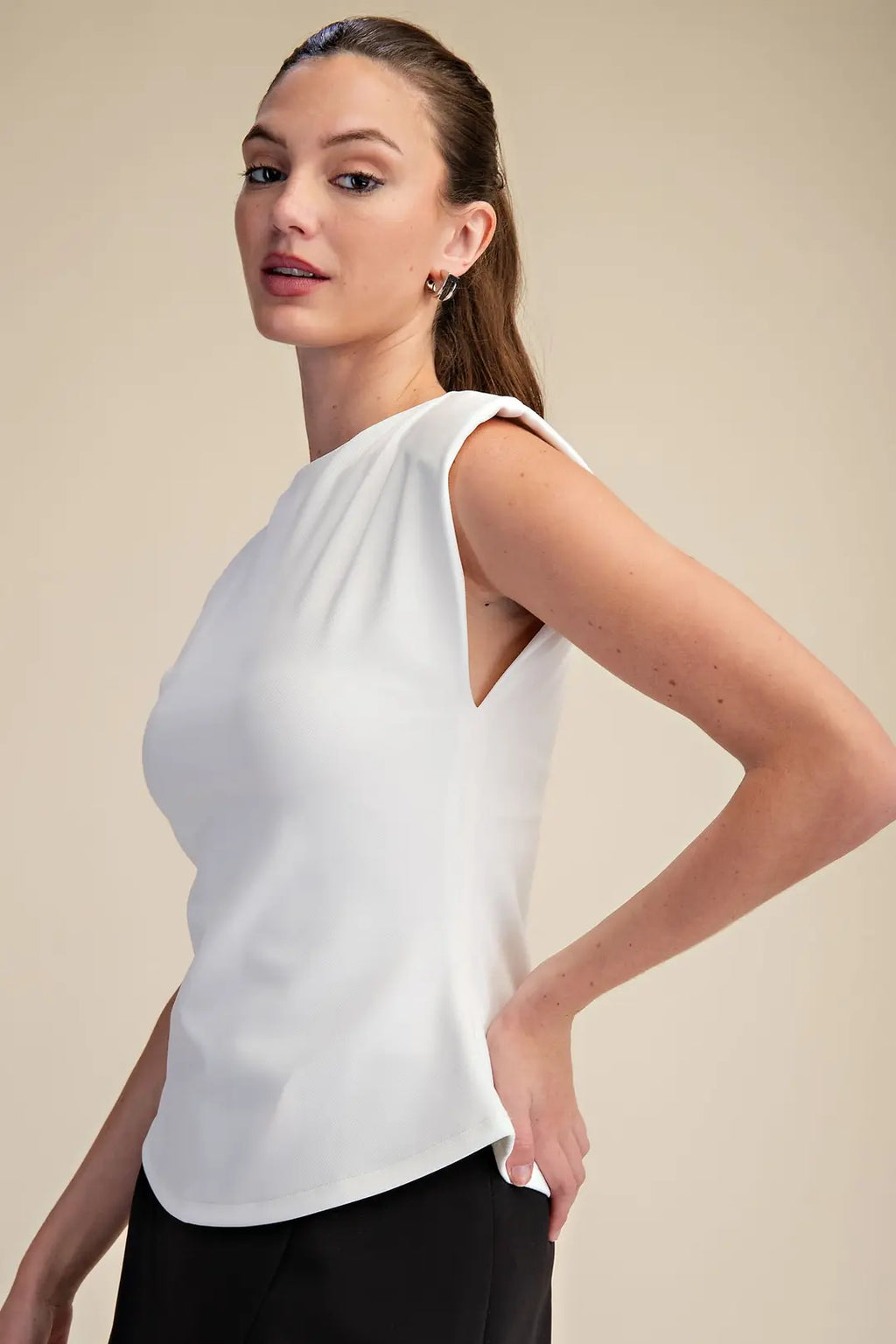 Sleveless Peplum Shoulder Pad Basic Top