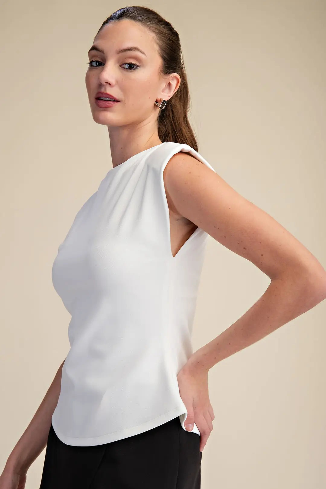 Sleveless Peplum Shoulder Pad Basic Top