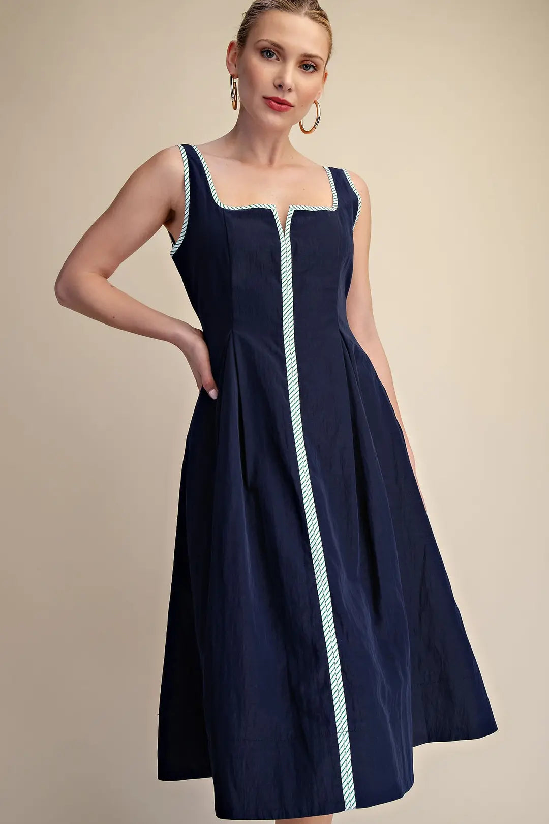 Square Neck Sleeveless Waist Midi Dress