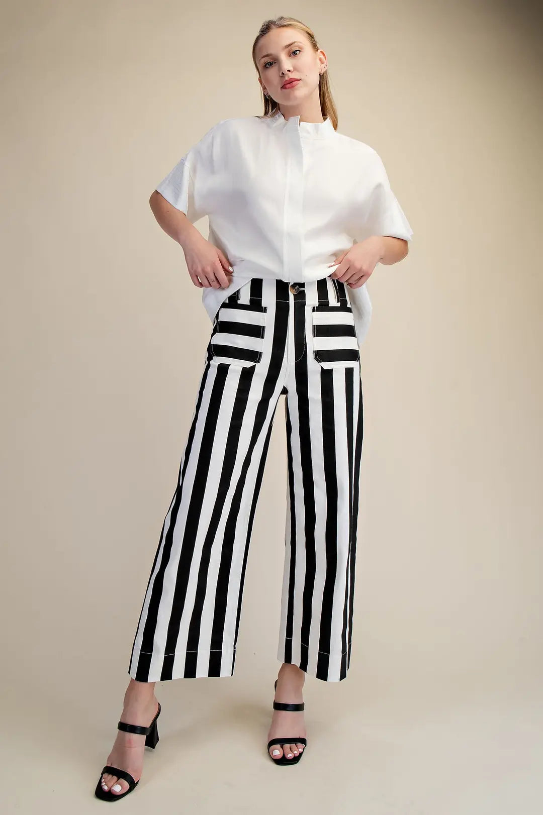 Collette Cropped Wide-Leg Stripe Pants