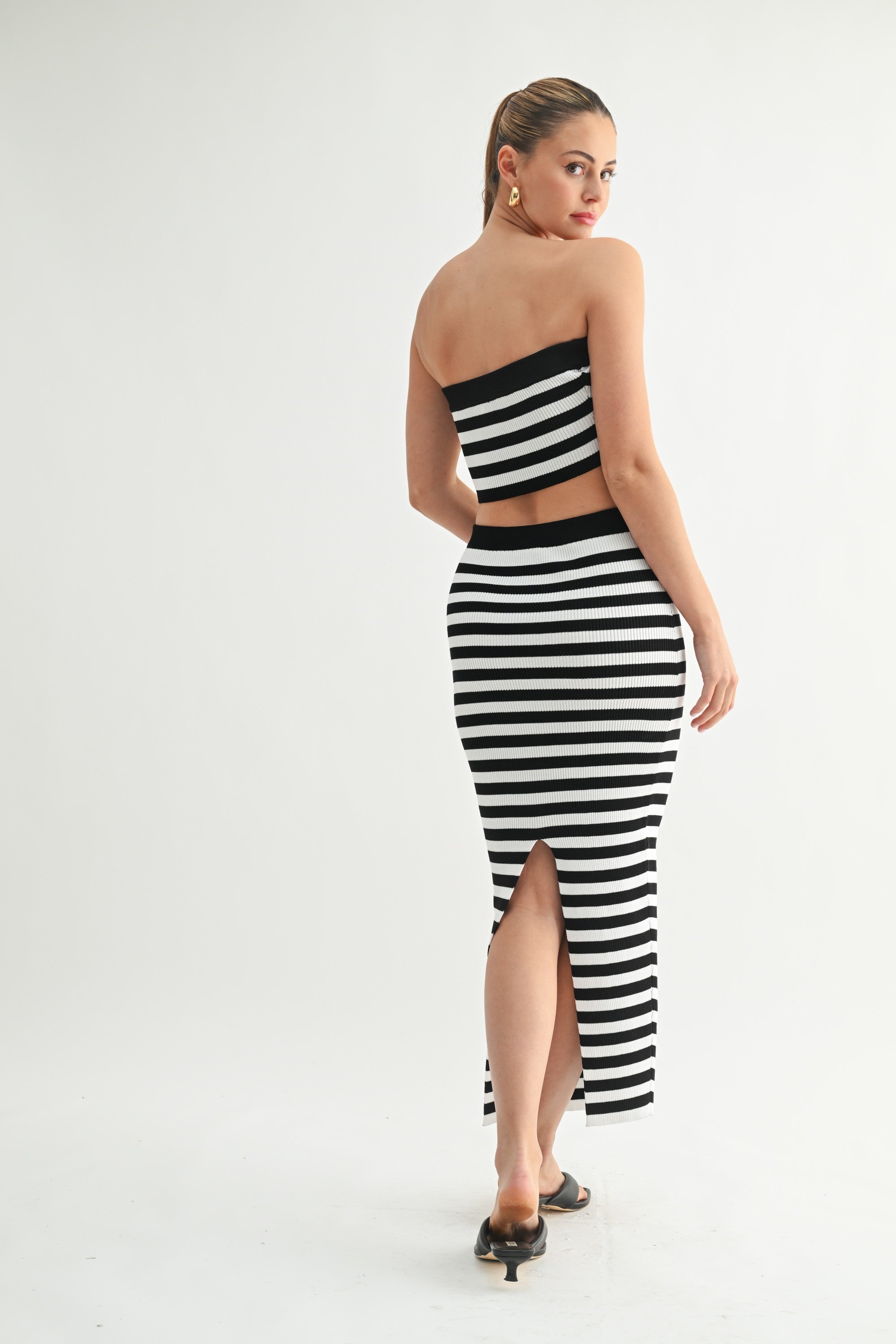 Striped Knit Tube Top & Midi Skirt Dress