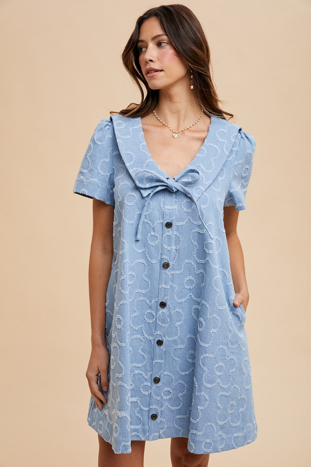 Flower Texture Denim Mini Dress