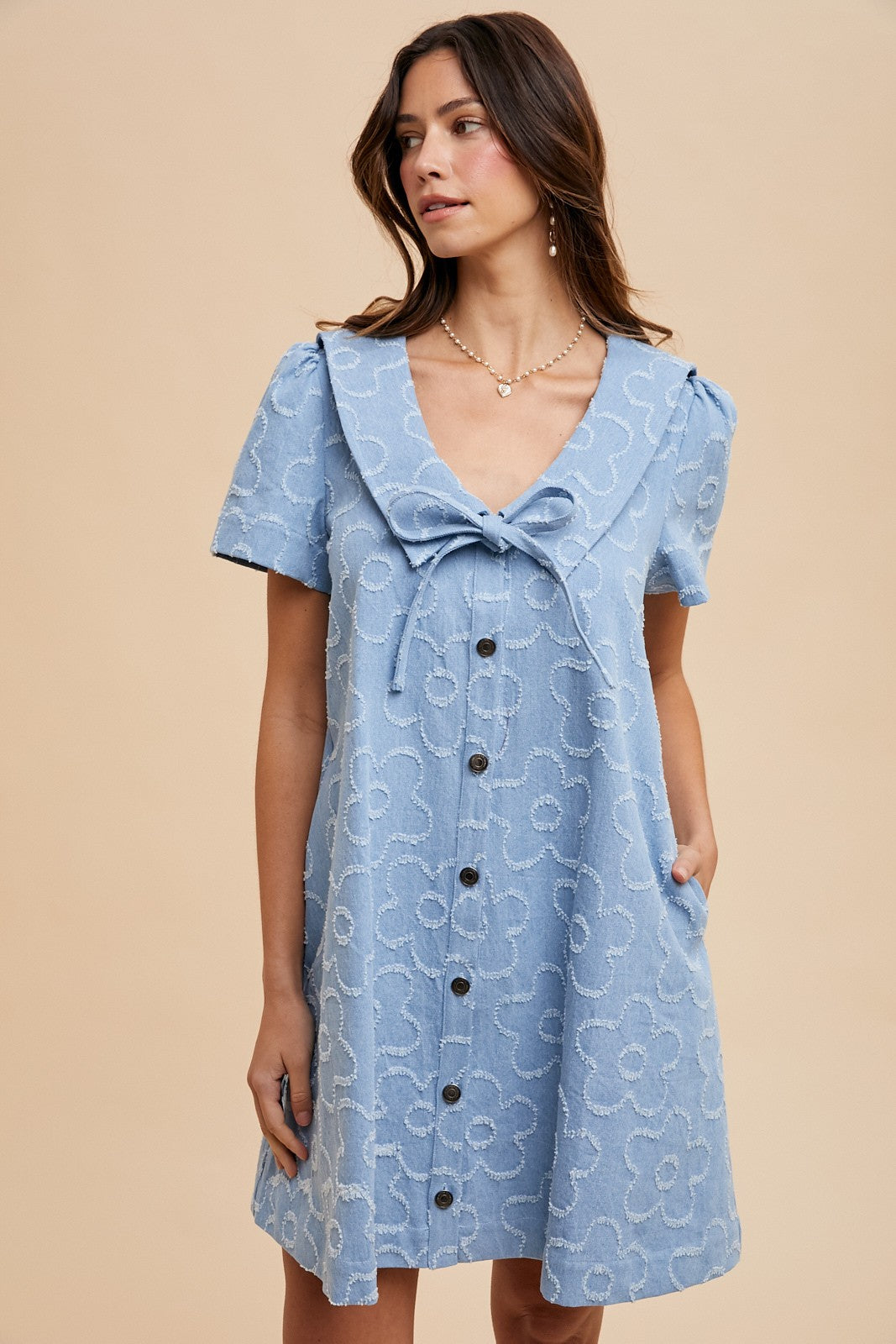 Flower Texture Denim Mini Dress