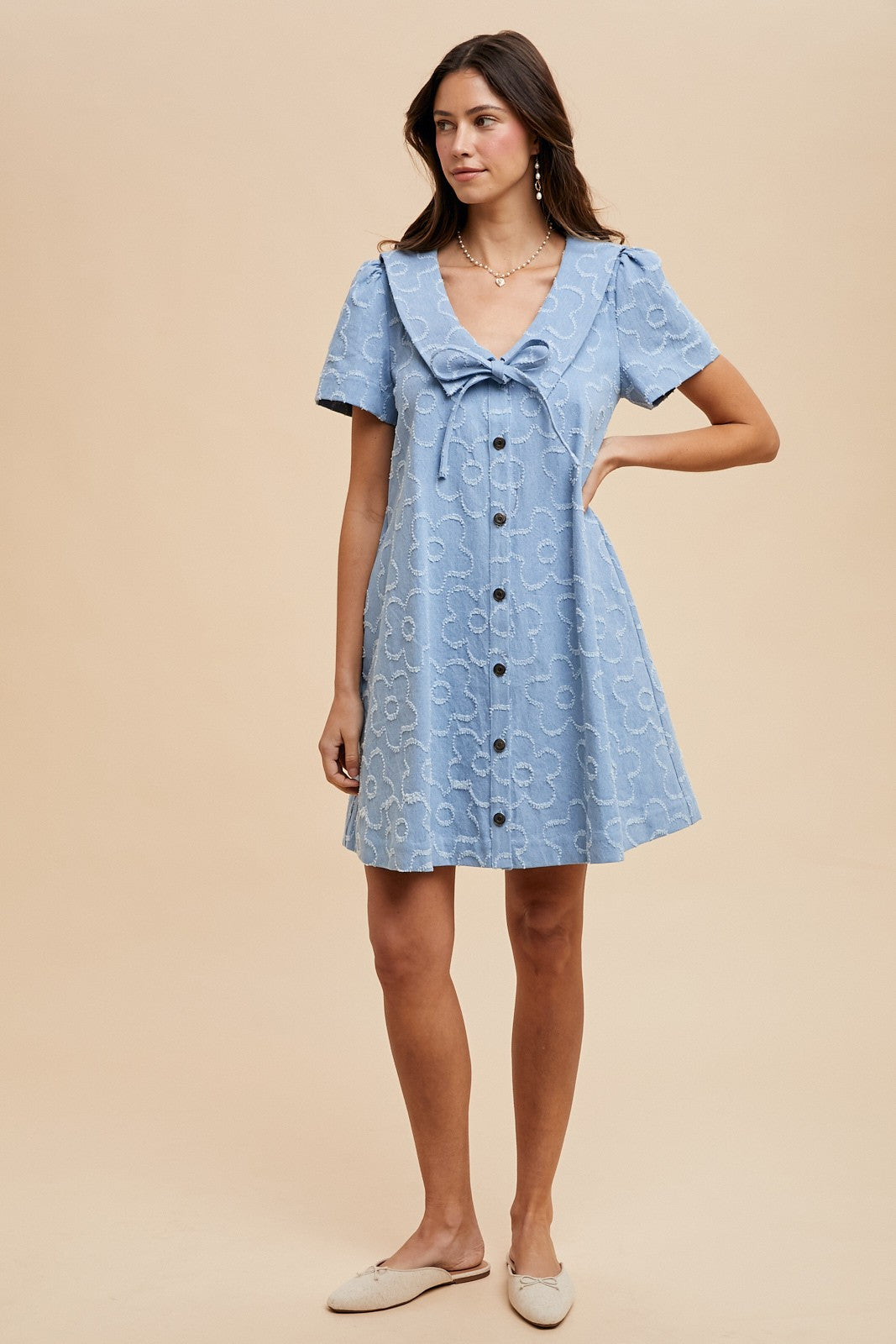 Flower Texture Denim Mini Dress
