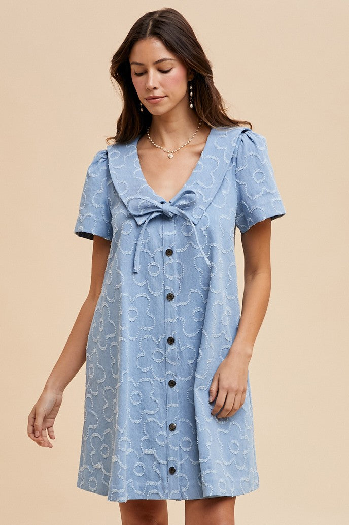 Flower Texture Denim Mini Dress