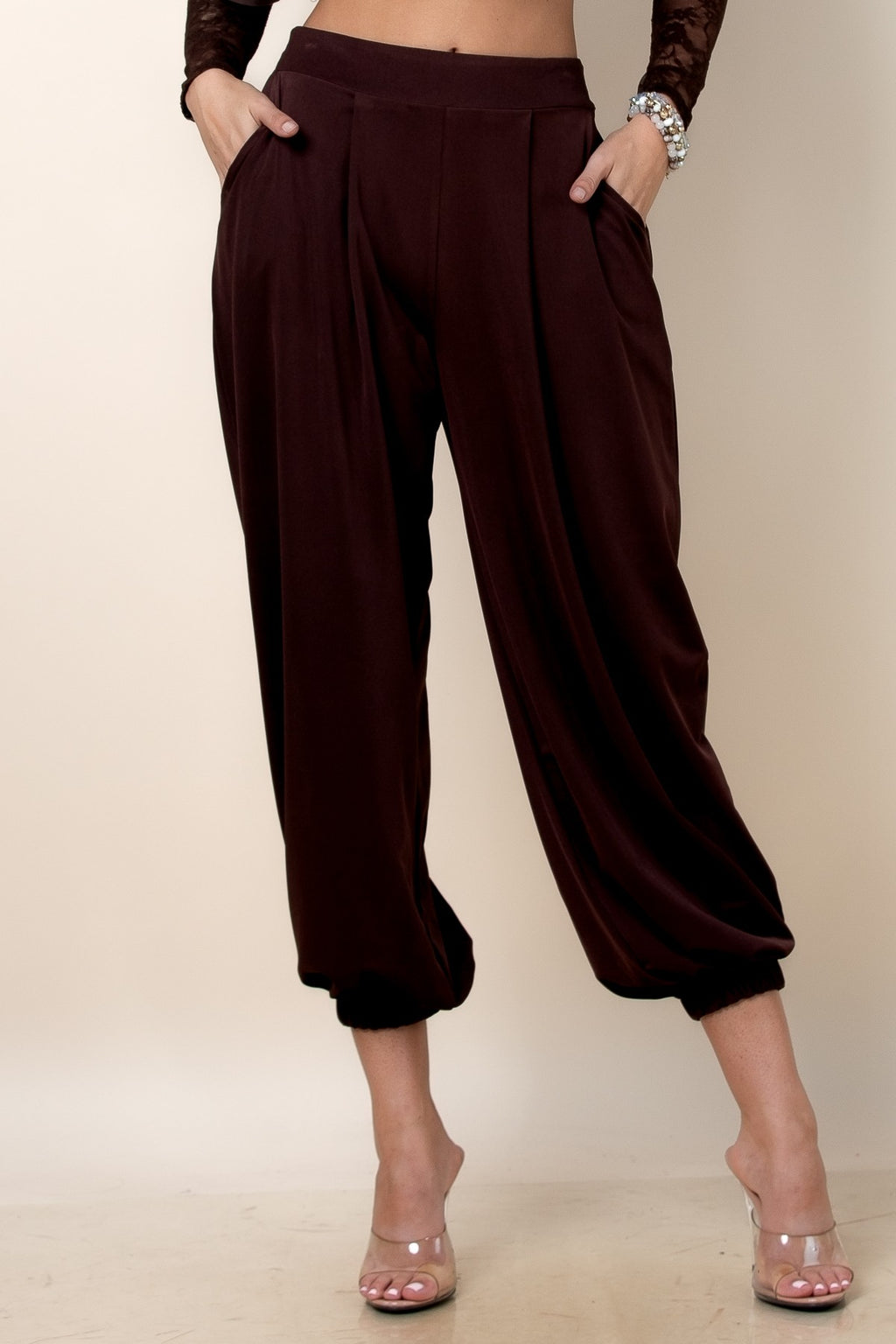 Solid Elastic High Waist Ballon Pants
