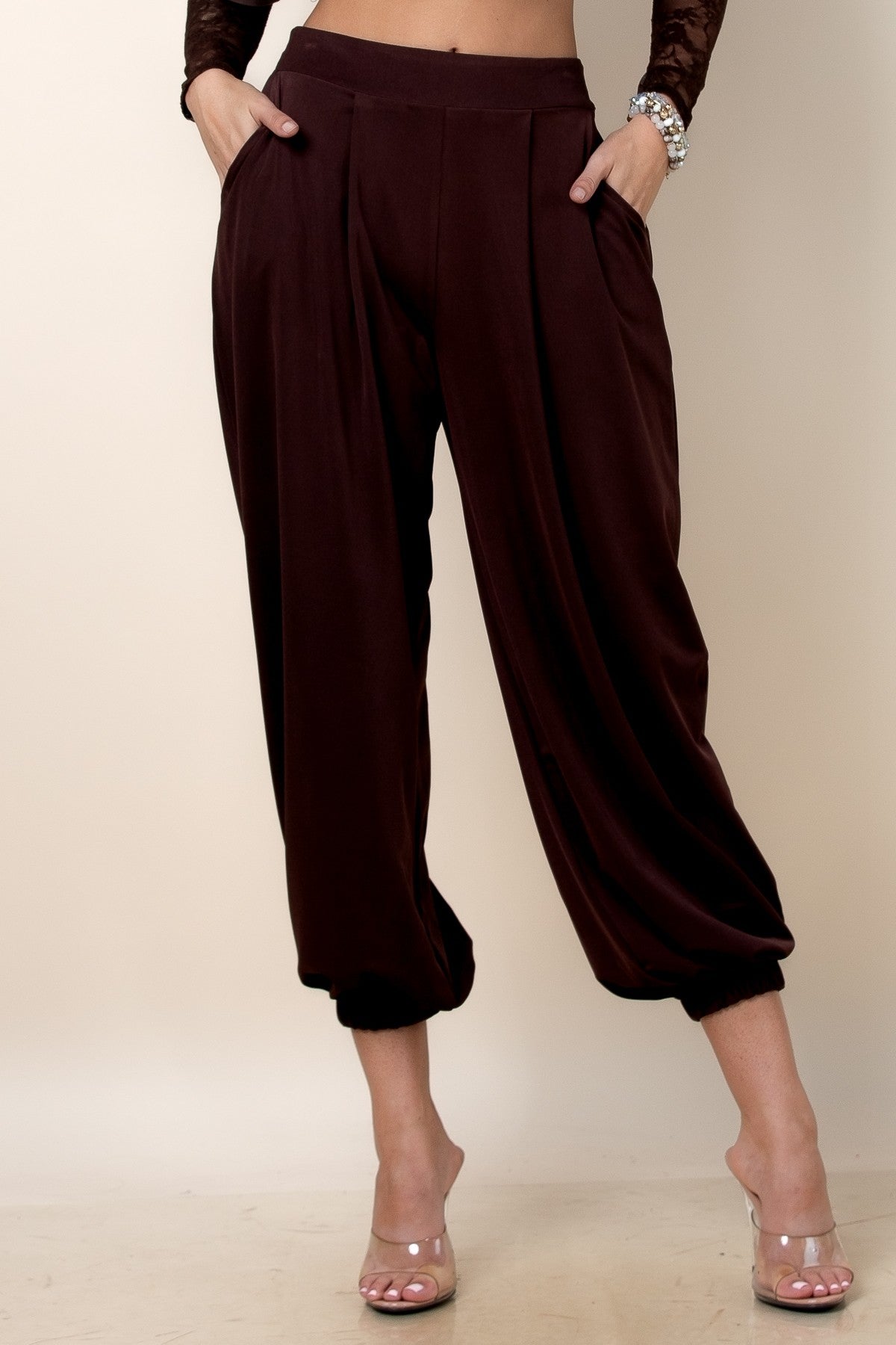 Solid Elastic High Waist Ballon Pants