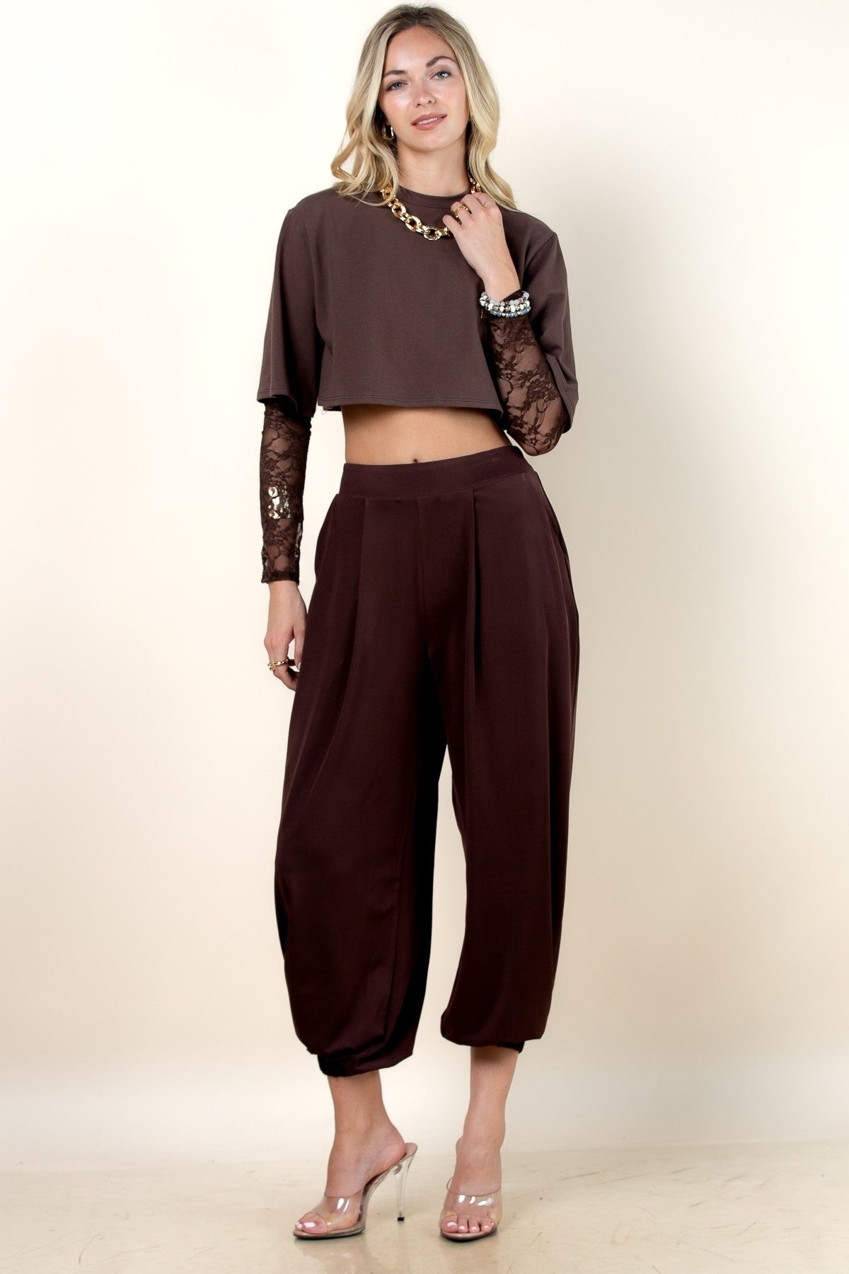 Solid Elastic High Waist Ballon Pants
