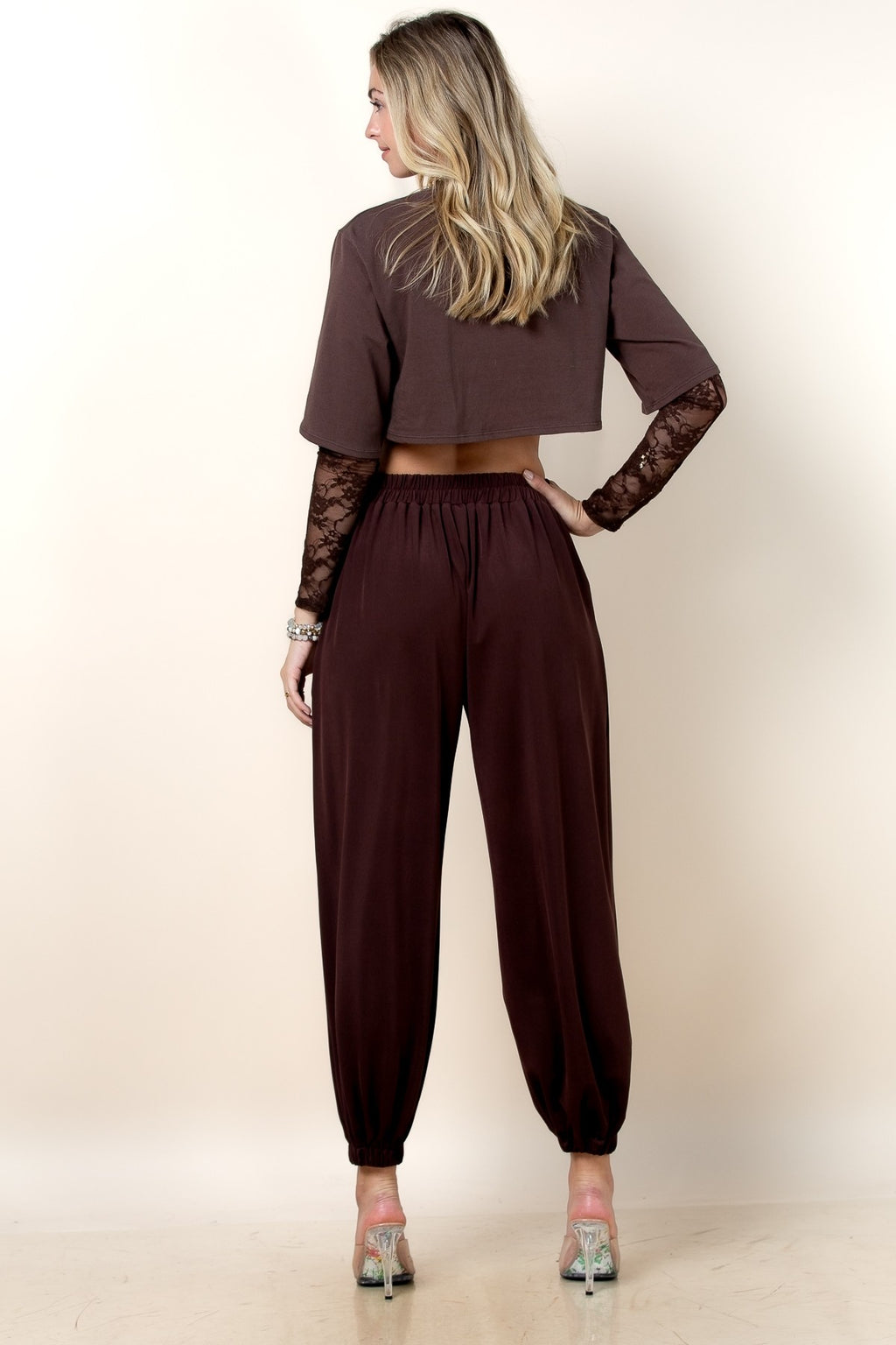 Solid Elastic High Waist Ballon Pants