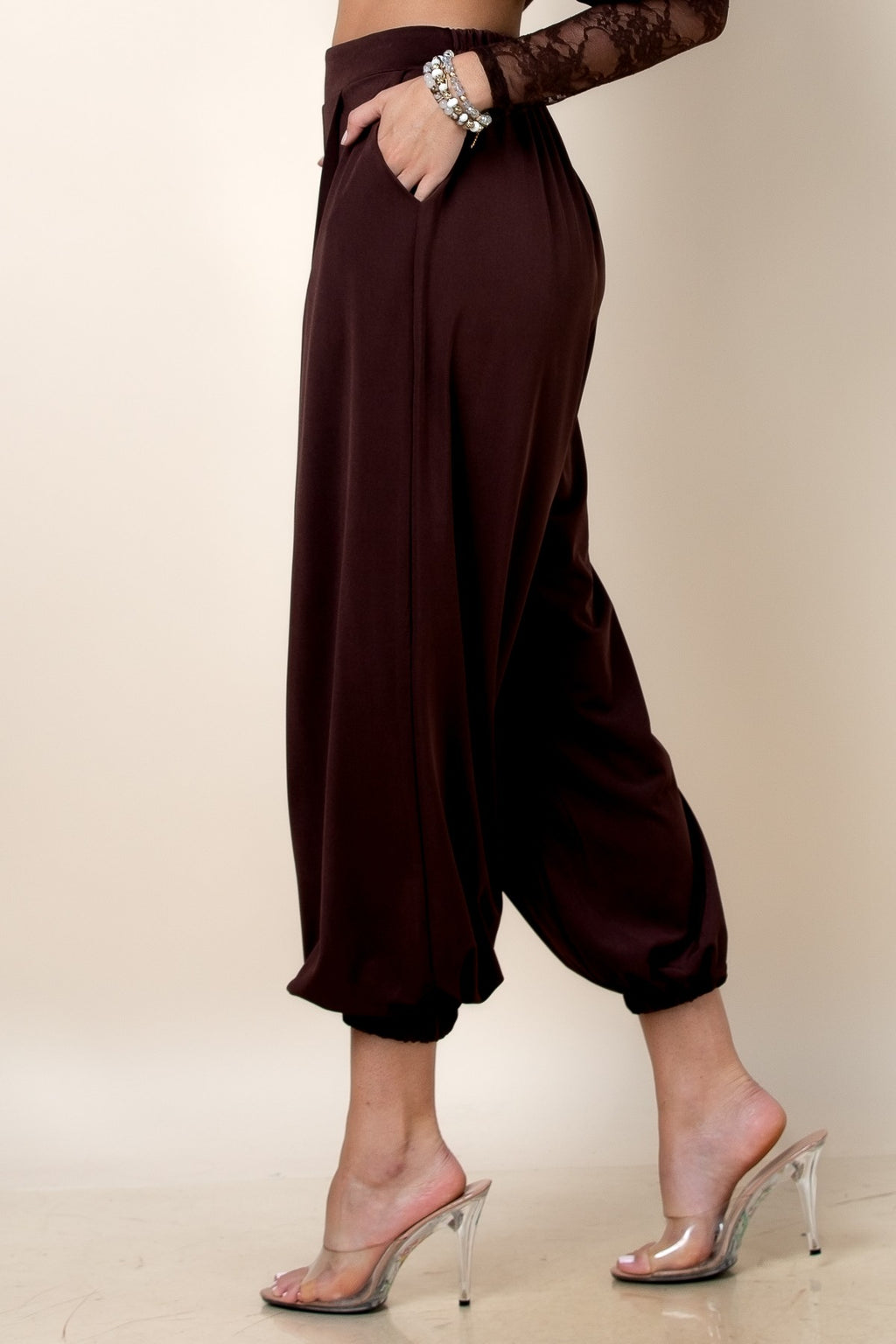 Solid Elastic High Waist Ballon Pants