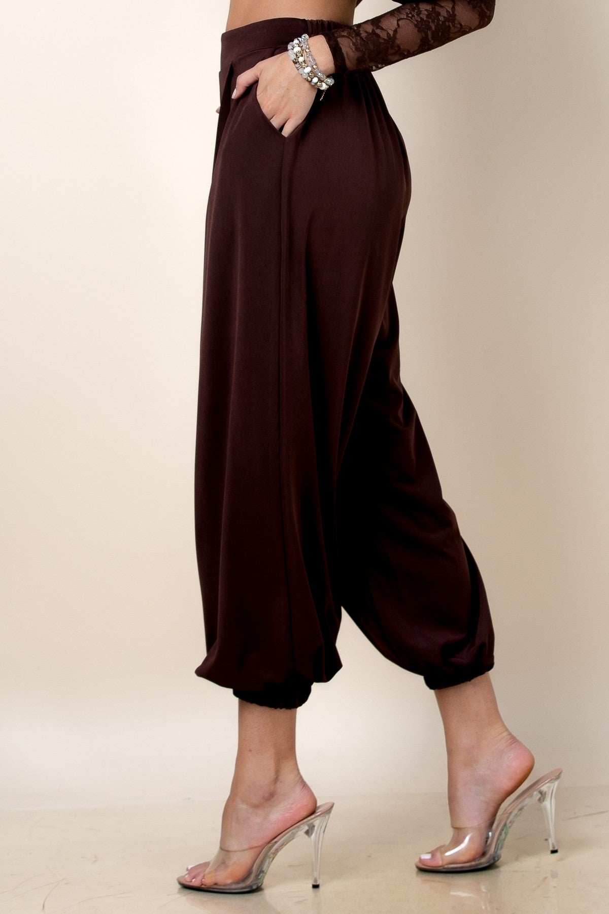 Solid Elastic High Waist Ballon Pants
