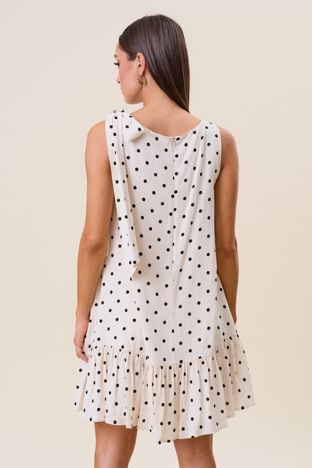 Polka Dot Bow Shoulder Ruffle Mini Dress