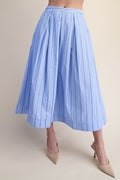 Pleated Flare Strip Midi Skirt