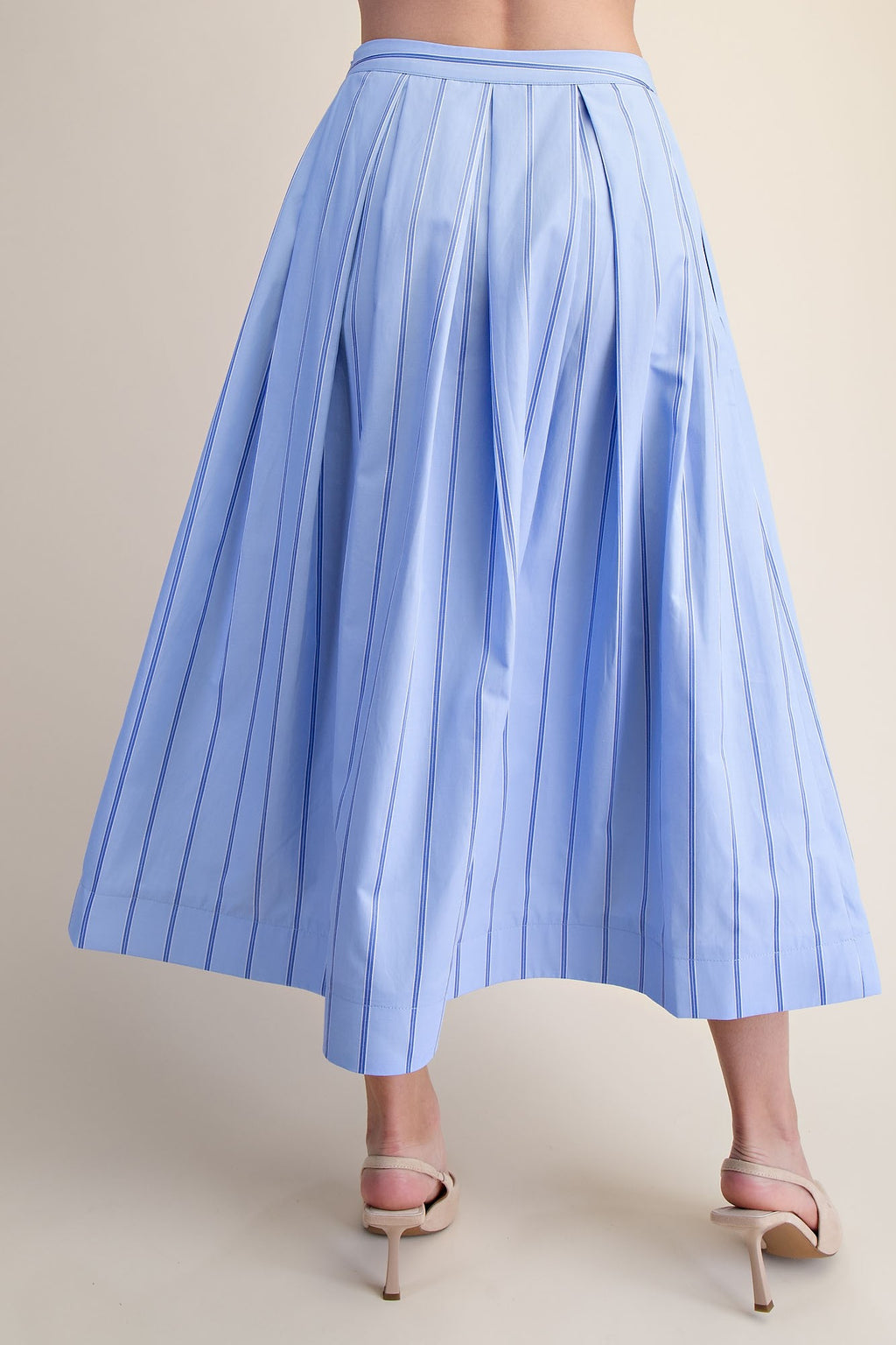 Pleated Flare Strip Midi Skirt