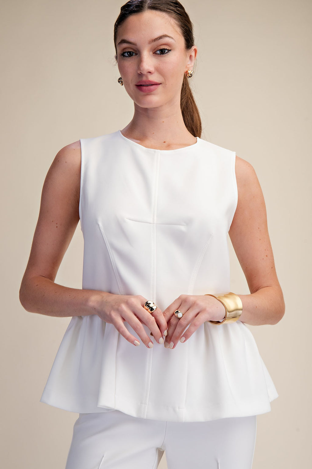 Round Neck Stitch Detail Peplum Top