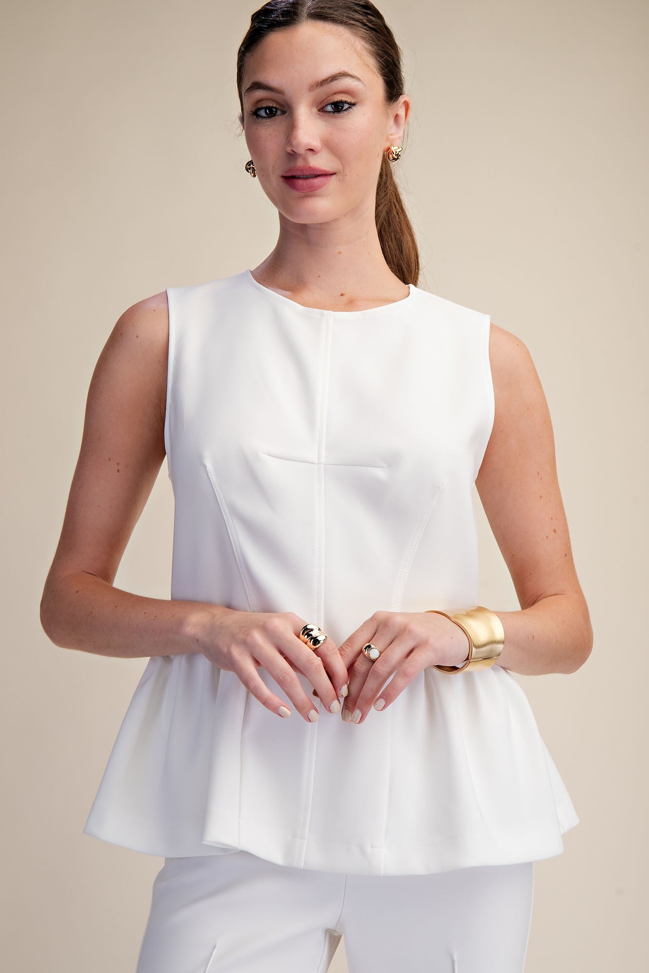 Round Neck Stitch Detail Peplum Top
