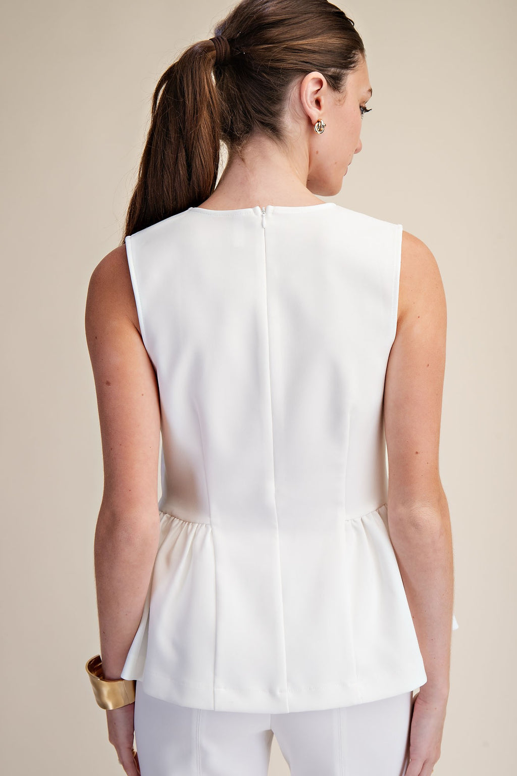 Round Neck Stitch Detail Peplum Top
