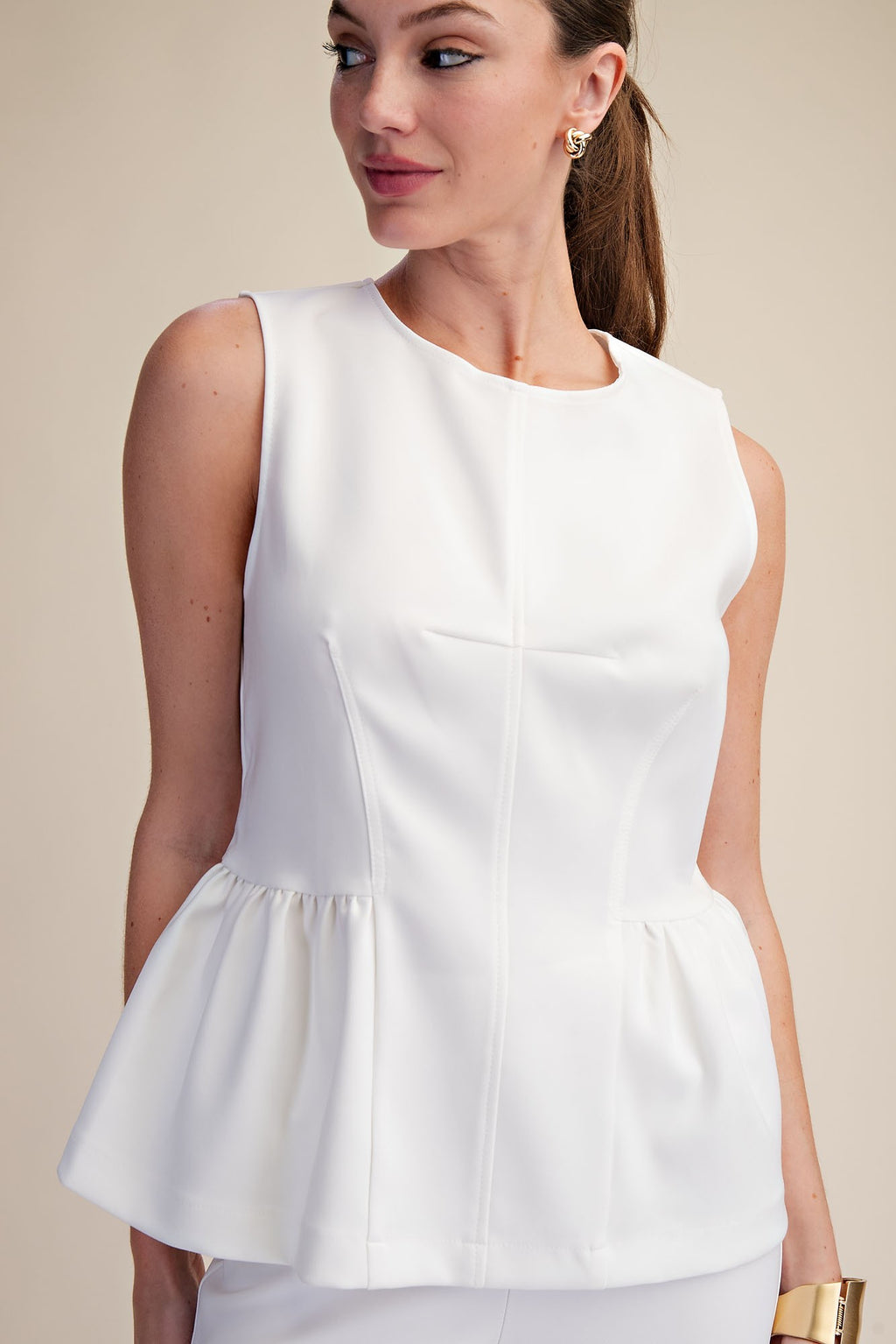 Round Neck Stitch Detail Peplum Top