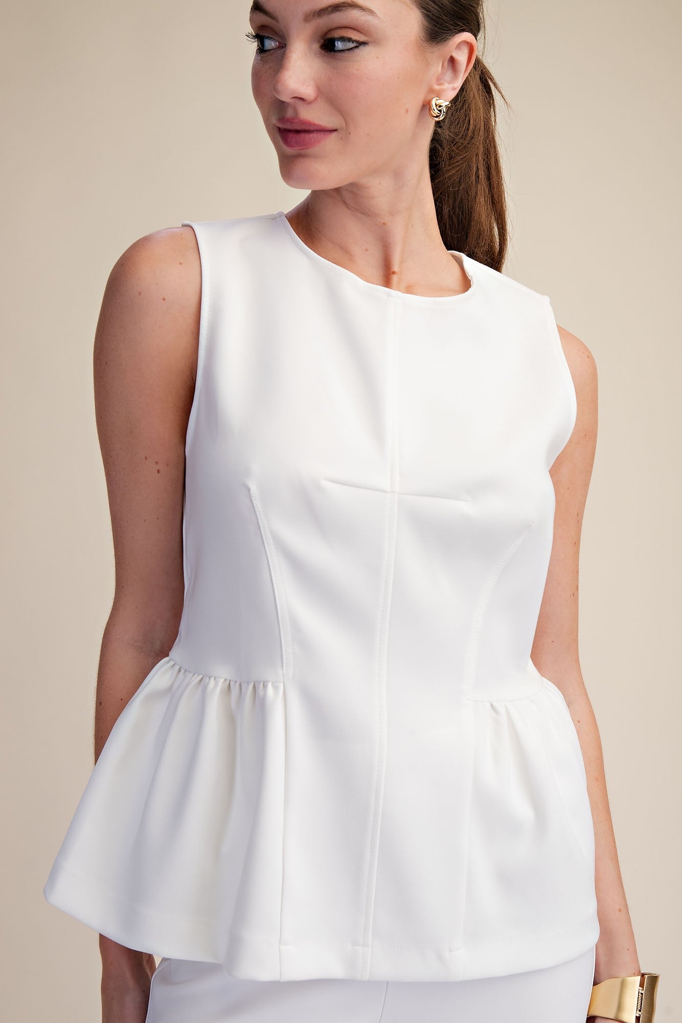 Round Neck Stitch Detail Peplum Top