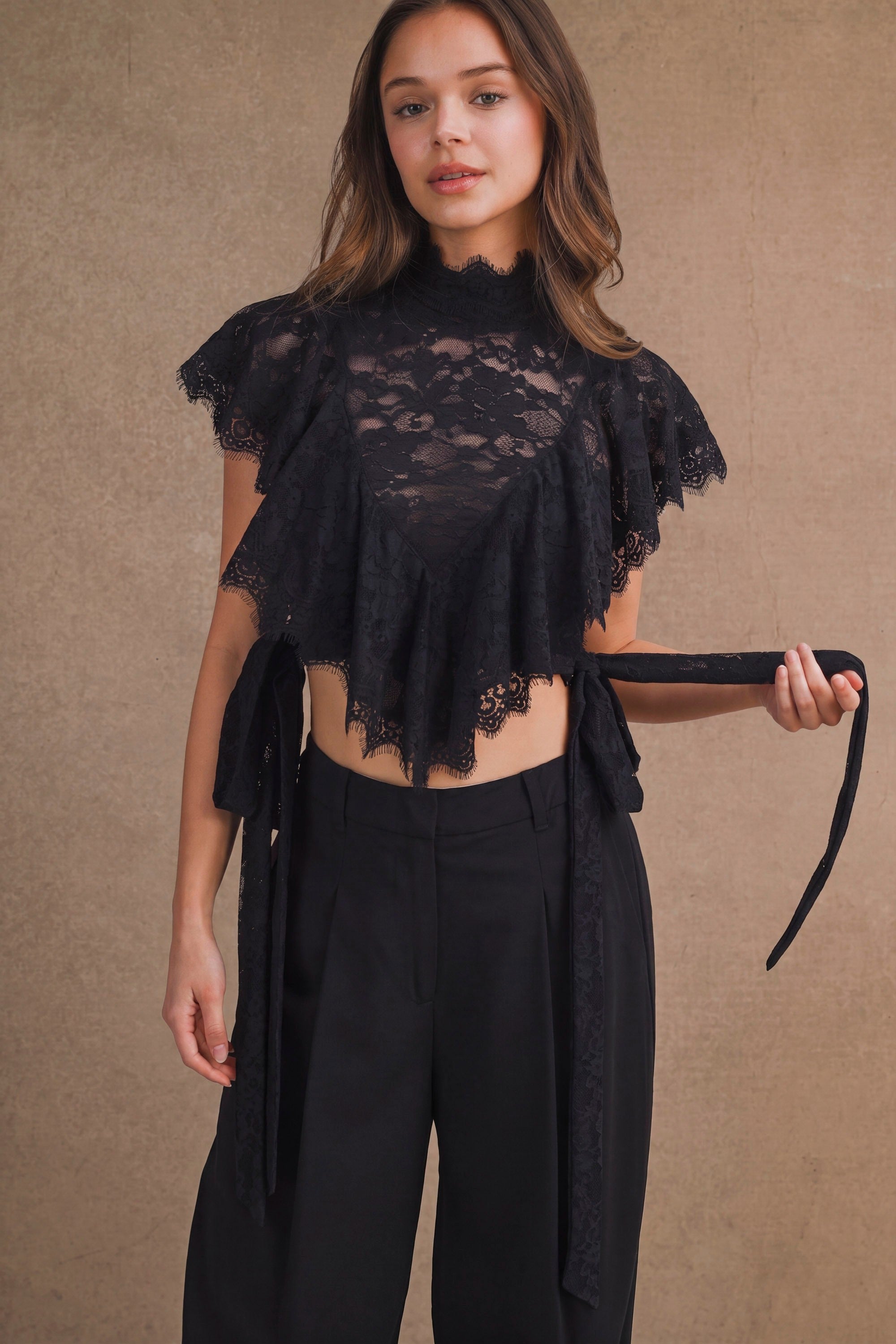 Sheer Floral Lace Cropped Blouse