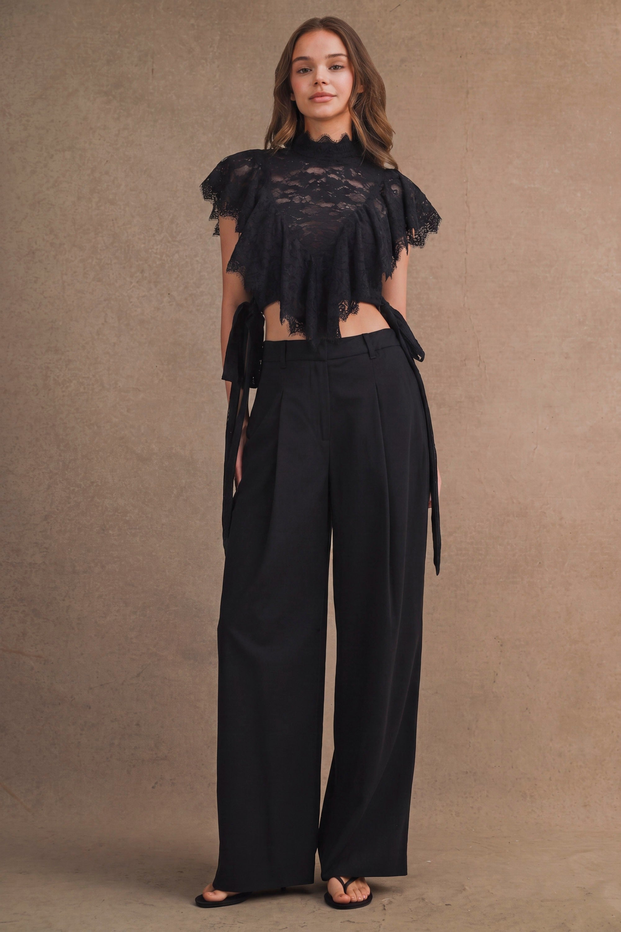 Sheer Floral Lace Cropped Blouse