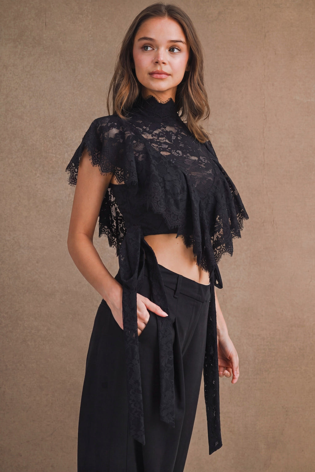 Sheer Floral Lace Cropped Blouse