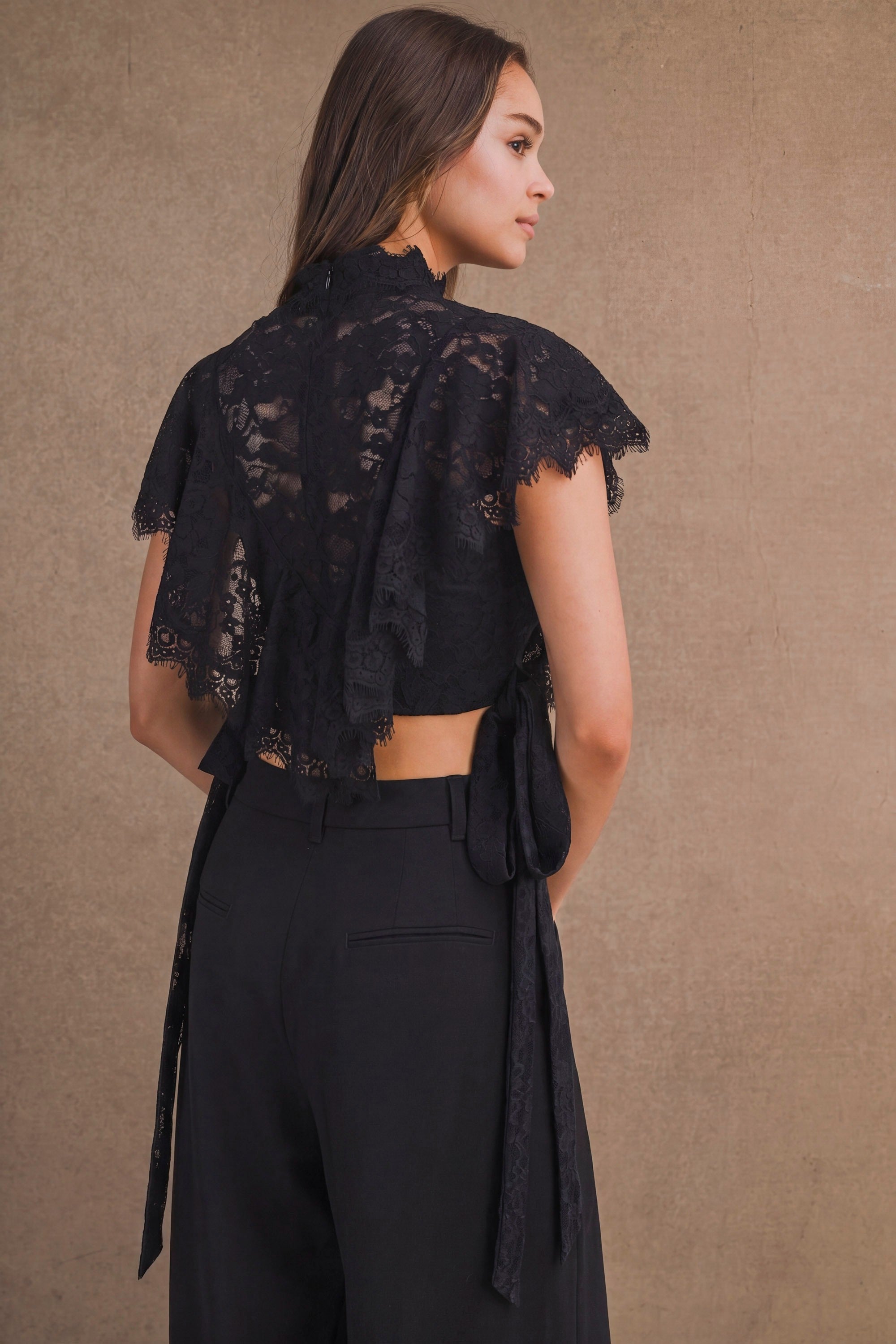 Sheer Floral Lace Cropped Blouse