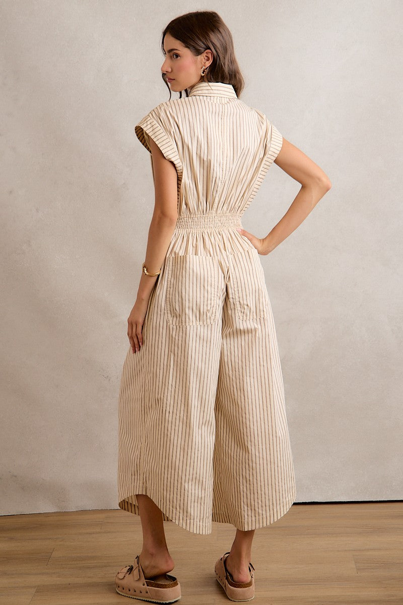 Sleeveless Wide Leg Stripe Jumpsuit