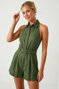 Belted Linen Halter Romper