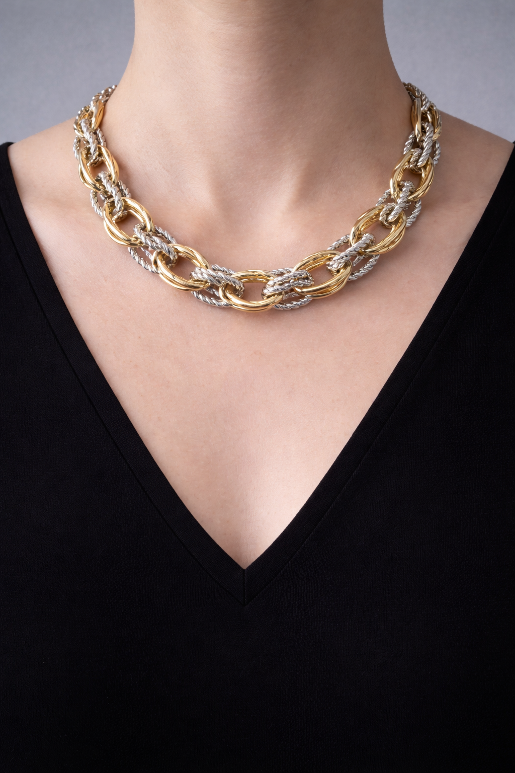 Multi hoops \ two tones short necklace