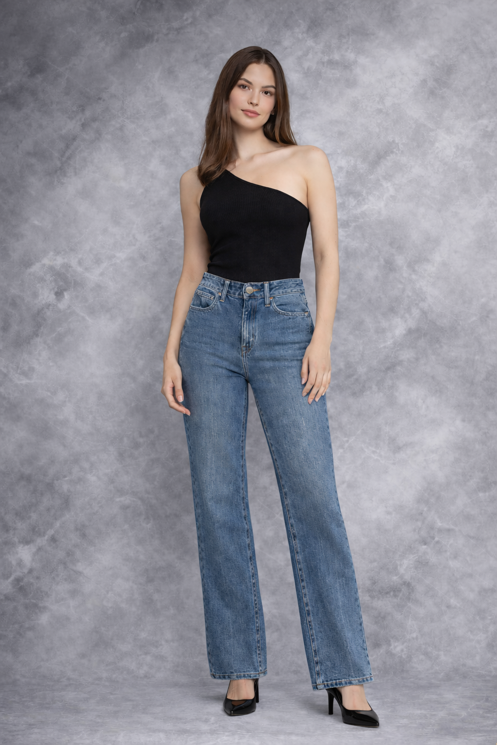Full length straight denim
