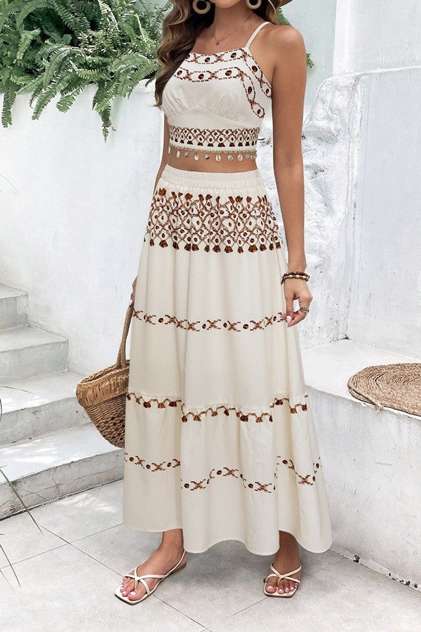 Printed Crop Top and Maxi Skirt Set