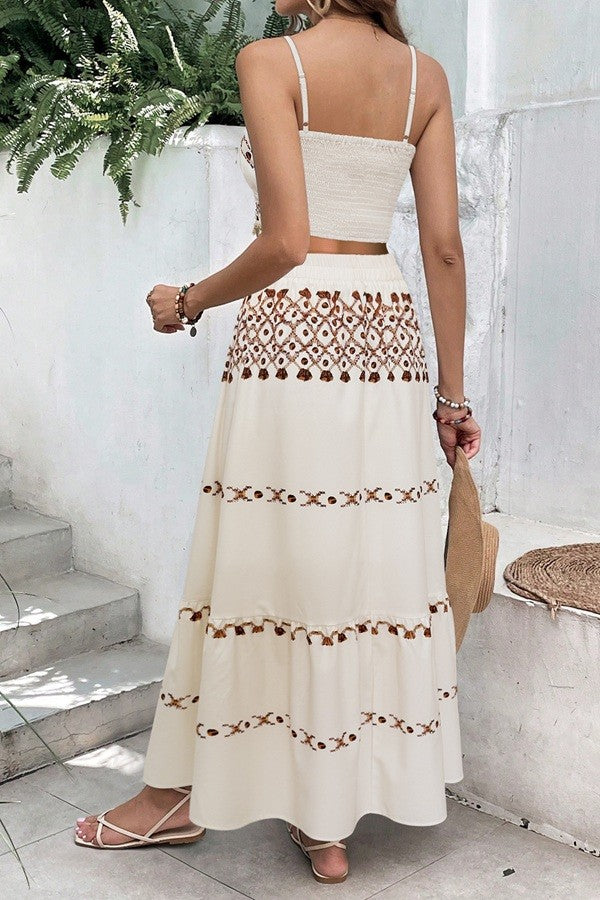 Printed Crop Top and Maxi Skirt Set