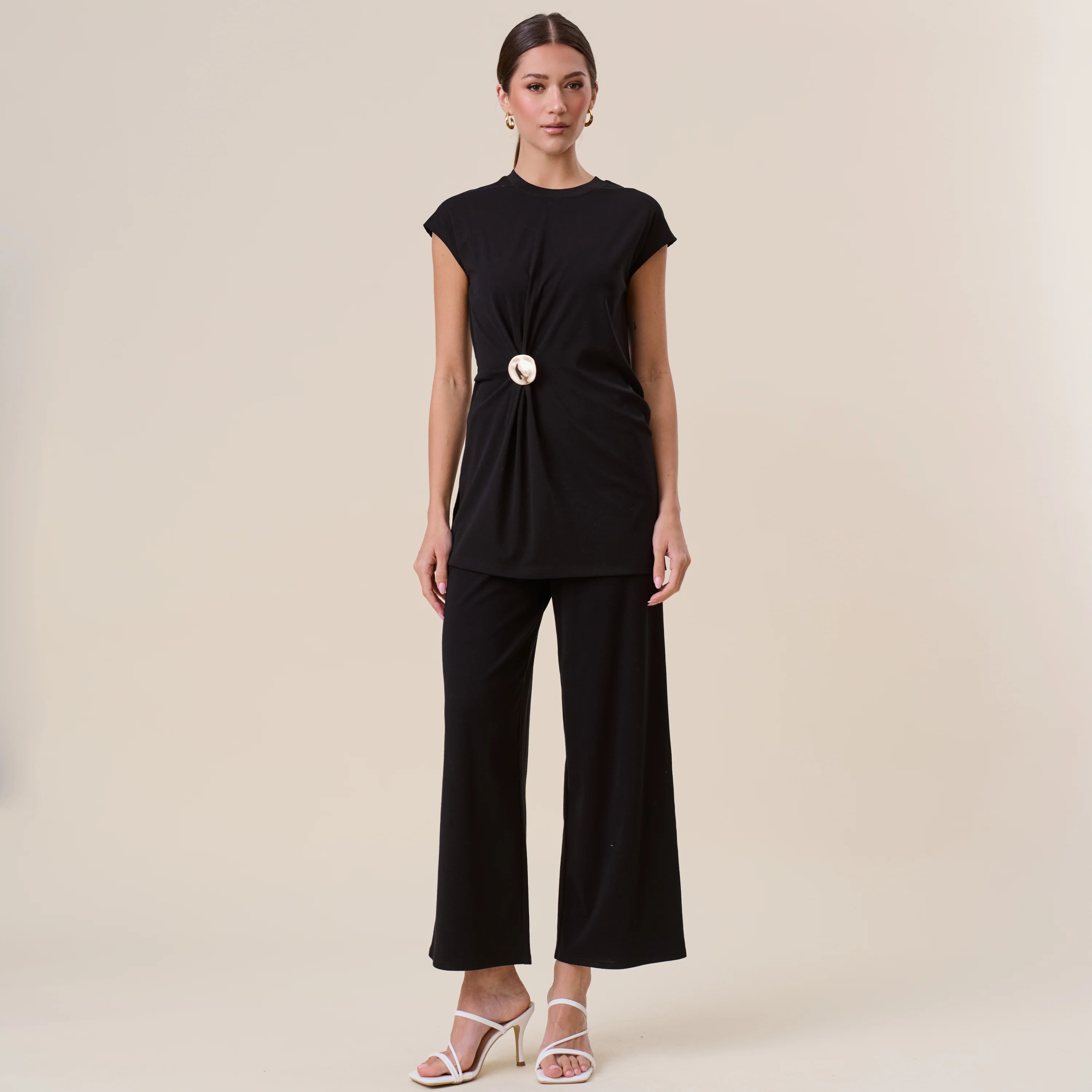 Black Top & Wide-Leg Pants Set