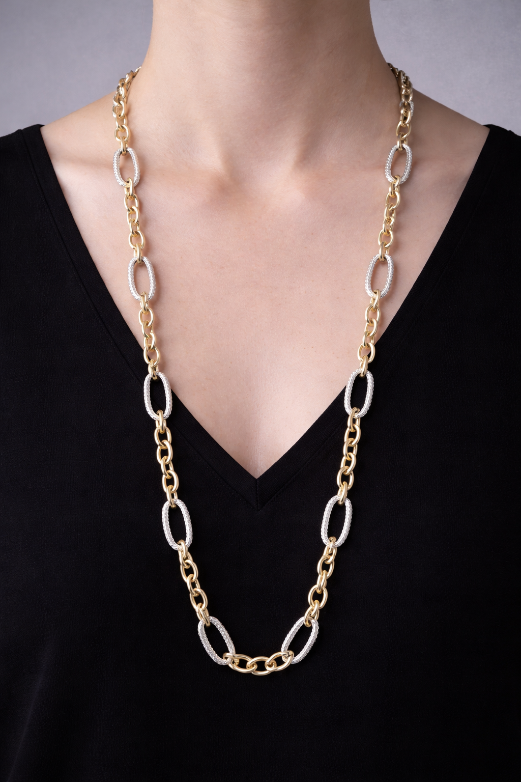 Multi hoops \ two tones long necklace