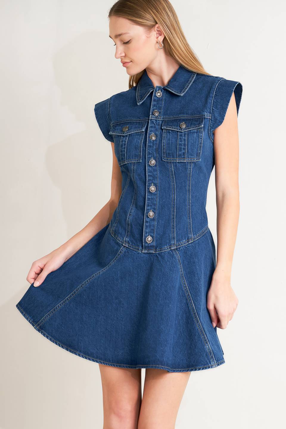 Denim Mini Dress with button front detail