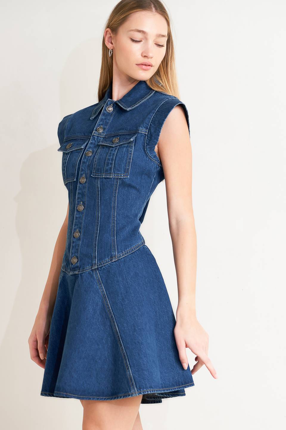 Denim Mini Dress with button front detail