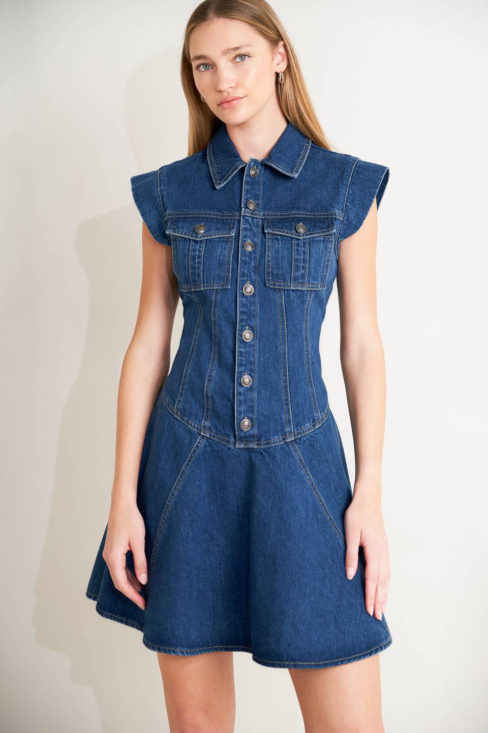 Denim Mini Dress with button front detail
